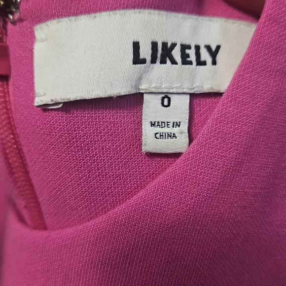 LIKELY Crew Neck Midriff Cutout Sleeveless Tailored Mini Dress. Hot Pink. Size 0 - Picture 2 of 13